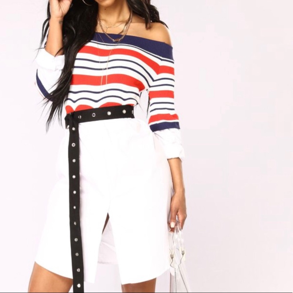 Red/Wh/Bl Stripe Mini Off Shoulder